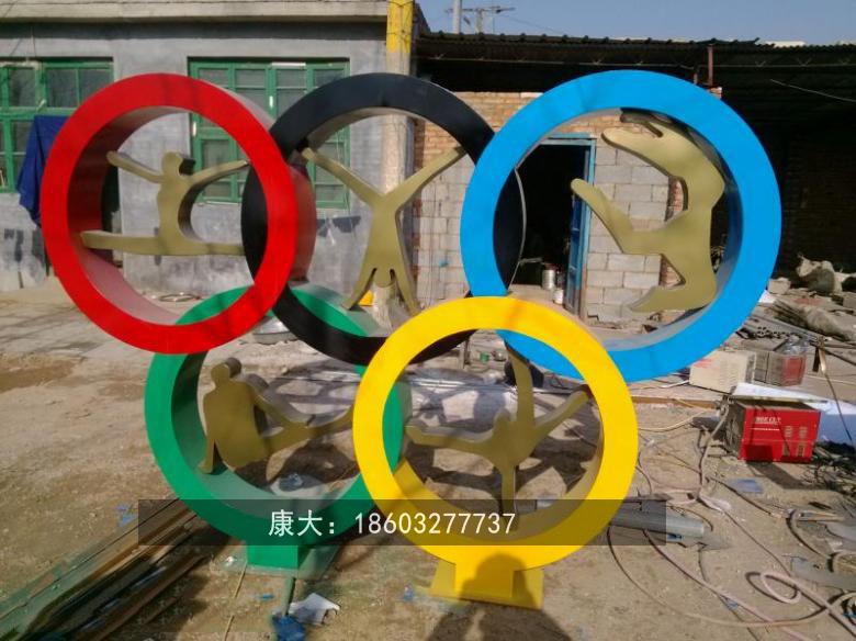 山西康大雕塑大型不锈钢奥运五环标志五色光环彩色烤漆装饰品