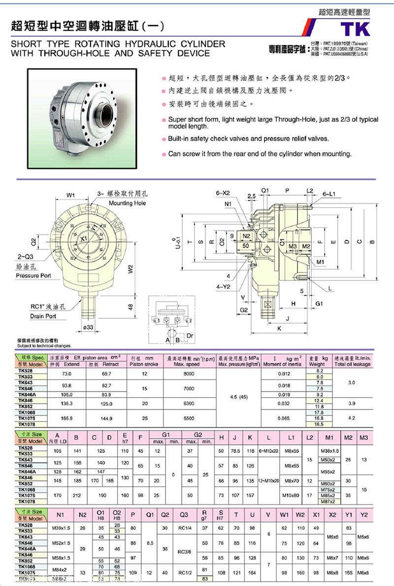 台湾佳贺油缸tkb853中空型回转油压缸