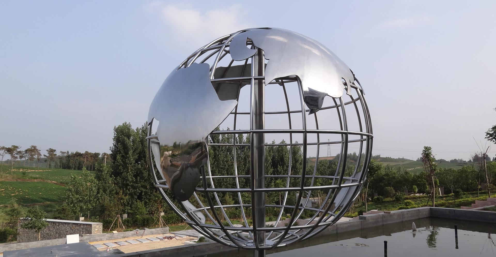 不锈钢地球仪雕塑户外学校大型金属铁艺镂空圆球雕塑