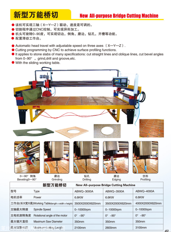 新型多功能石材桥式切割机 大理石磨边开孔开槽挖圆