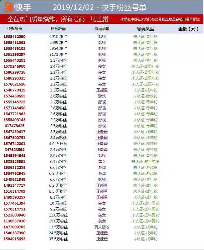 快手直播号开通多少钱 快手号出售价格