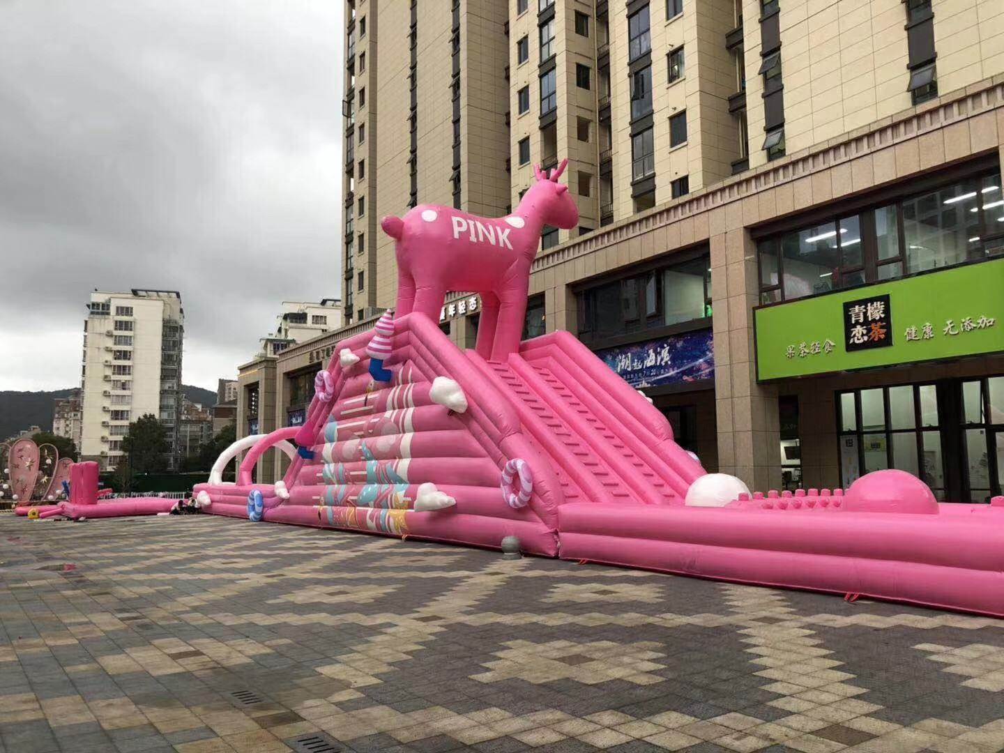 网红百米粉色滑梯风色滑到出租