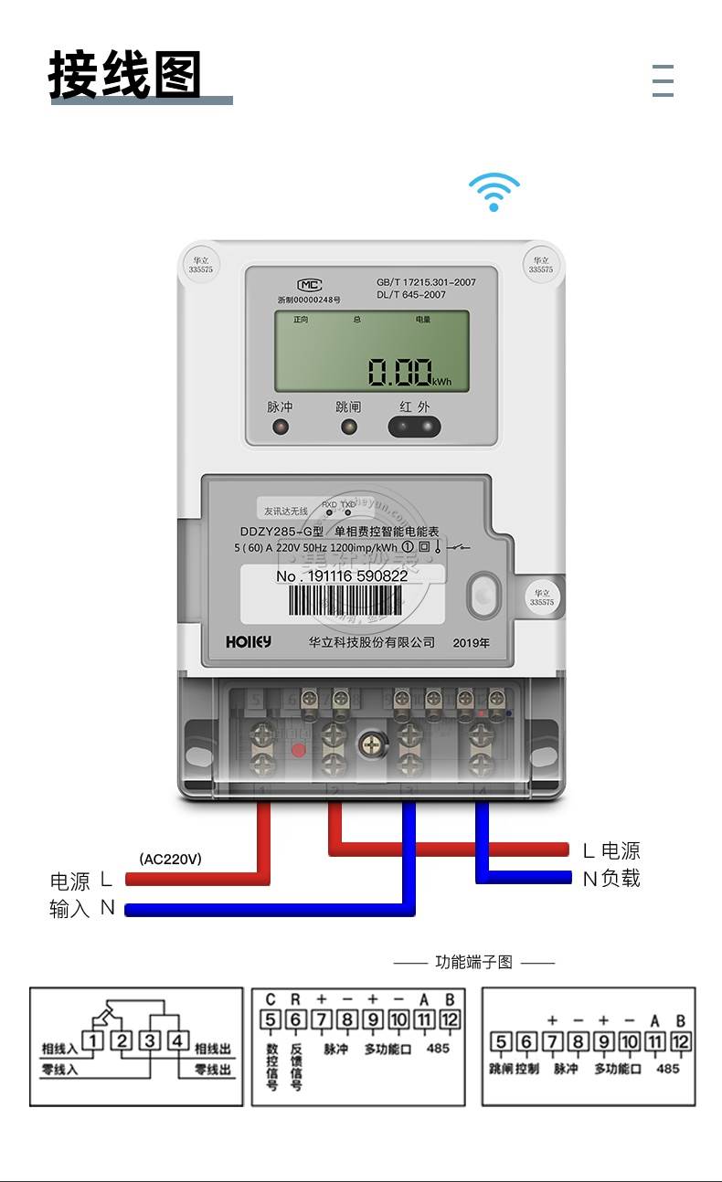单相费控电表 单相预付费式电能表 华立DDZY285-G单相智能电表