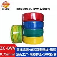 金环宇电线 国标铜芯家用ZC阻燃BVV0.75双层绝缘皮 100米