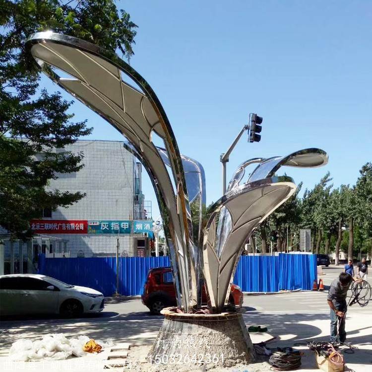 不锈钢树叶雕塑厂家 植物景观题材 河北胜天祥景观雕塑公司
