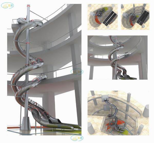 商场旋转不锈钢滑梯幼儿园逃生消防不锈钢滑滑梯游乐设施