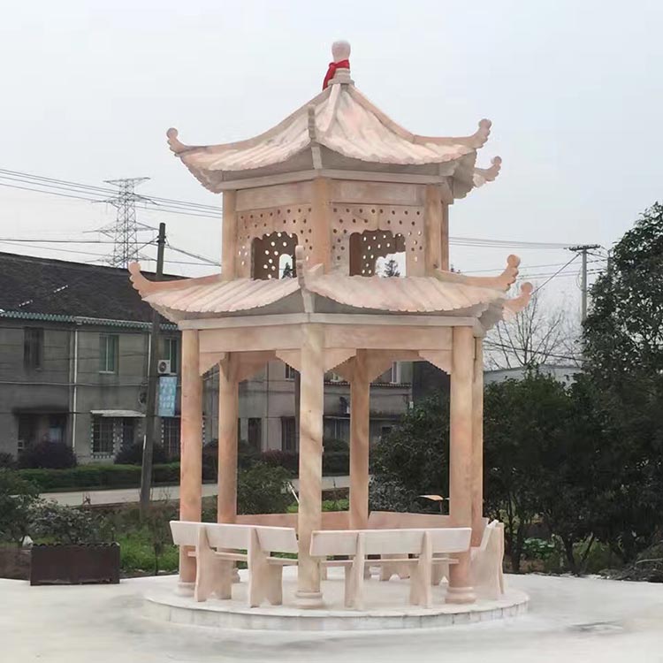 双层石雕凉亭 石雕亭子 景观石凉亭 天志石材