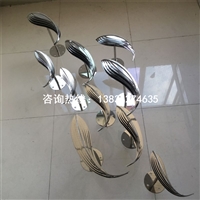 不锈钢抽象鱼雕塑，鱼群不锈钢雕塑