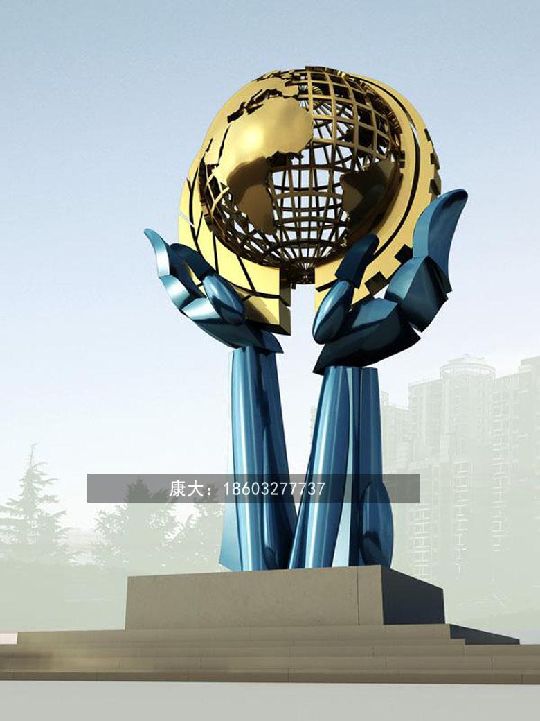 上海康大雕塑不锈钢地球仪雕塑定做镜面不锈钢地球雕塑