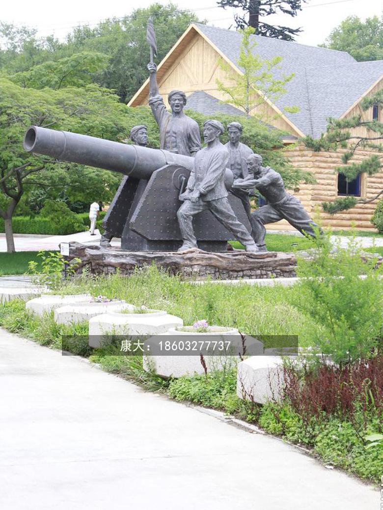 四川康大雕塑八路军抗日情景雕塑不锈钢军事武器大炮雕塑