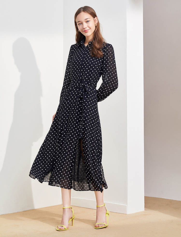 波点连衣裙 播牌秋季新款女装 上海品牌折扣加盟店货源