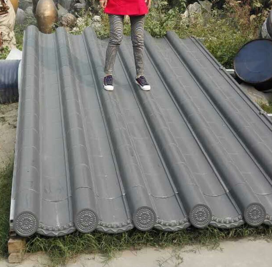仿古铝镁锰屋面720型连体筒瓦寺庙屋面瓦铁青灰