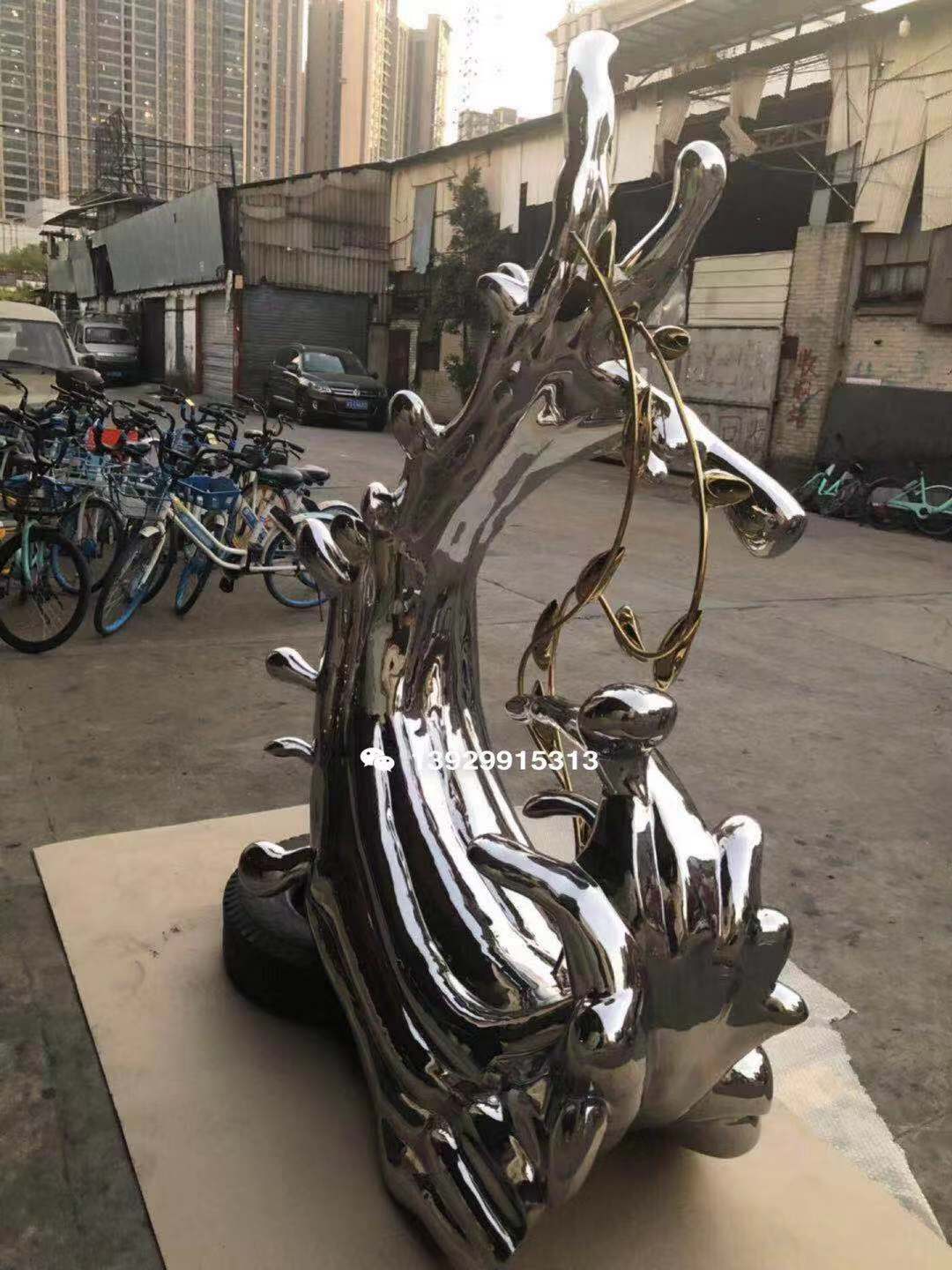 哑光效果不锈钢浪花造型雕塑摆件 完美安装好的案例