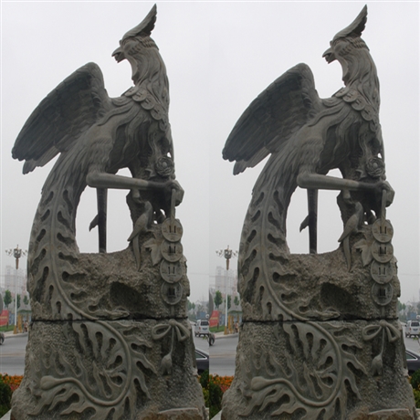 恒旺石雕石凤图案大型石刻凤凰雕塑造价景观石制凤凰塑像加工厂