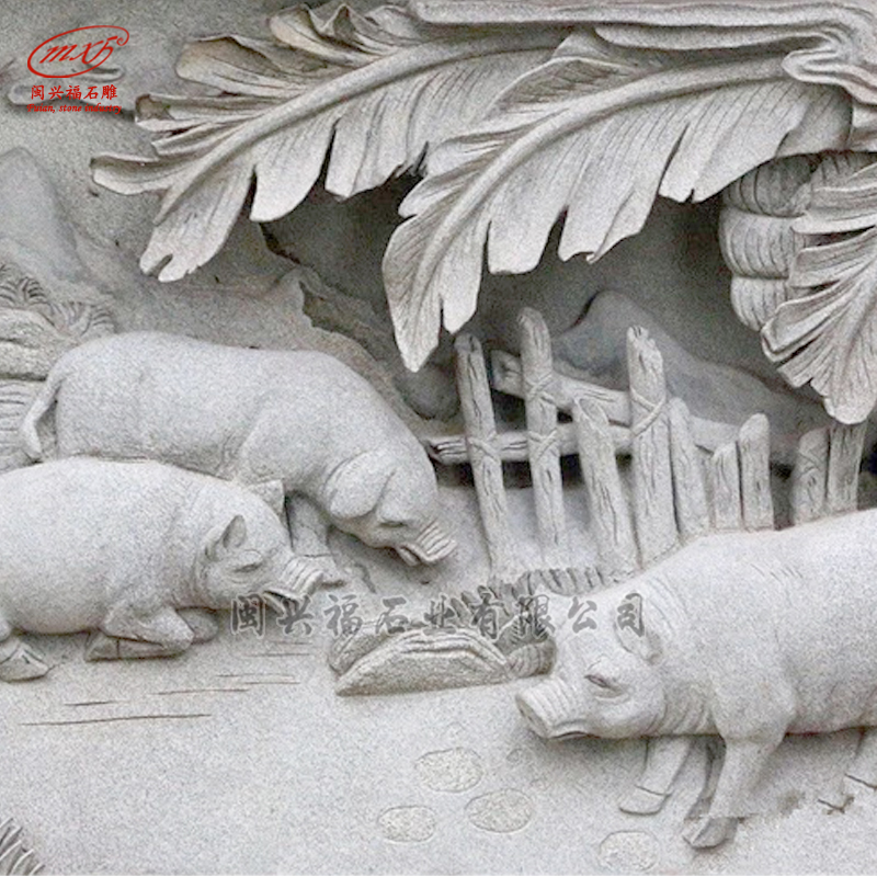惠安石雕十二生肖壁画大理石雕刻动物浮雕户外广场生肖牛属相