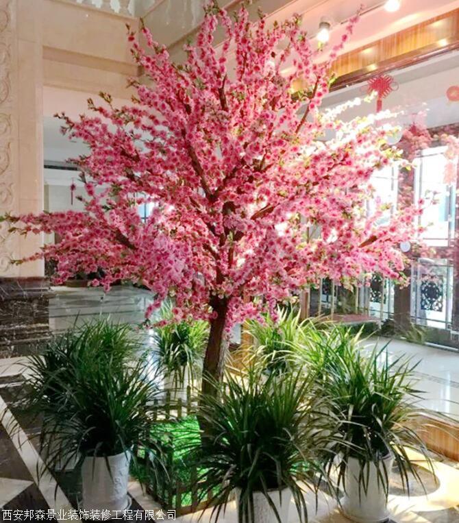 仿真桃花树大型酒店装修假树婚庆装饰用仿真桃花树邦森景业