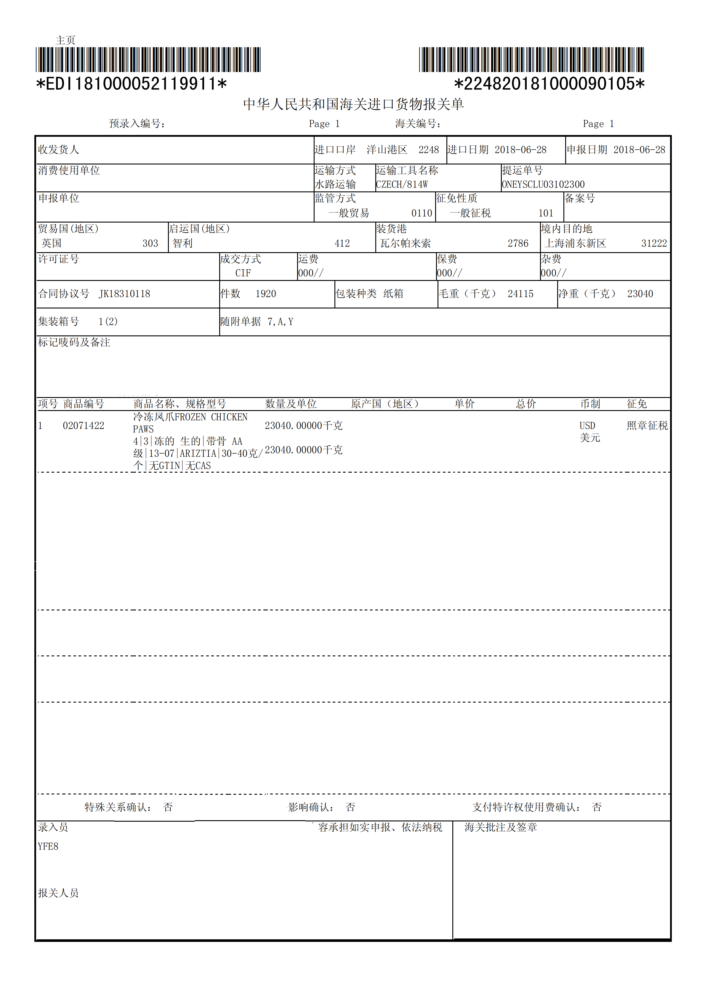 冷凍雞肉冷凍雞爪冷凍雞翅怎麼進口報關 關稅是多少