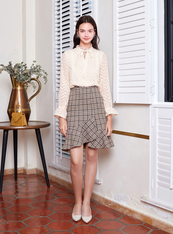 半身裙2019新款 小香风高腰格子裙 品牌折扣女装尾货 挑款走份