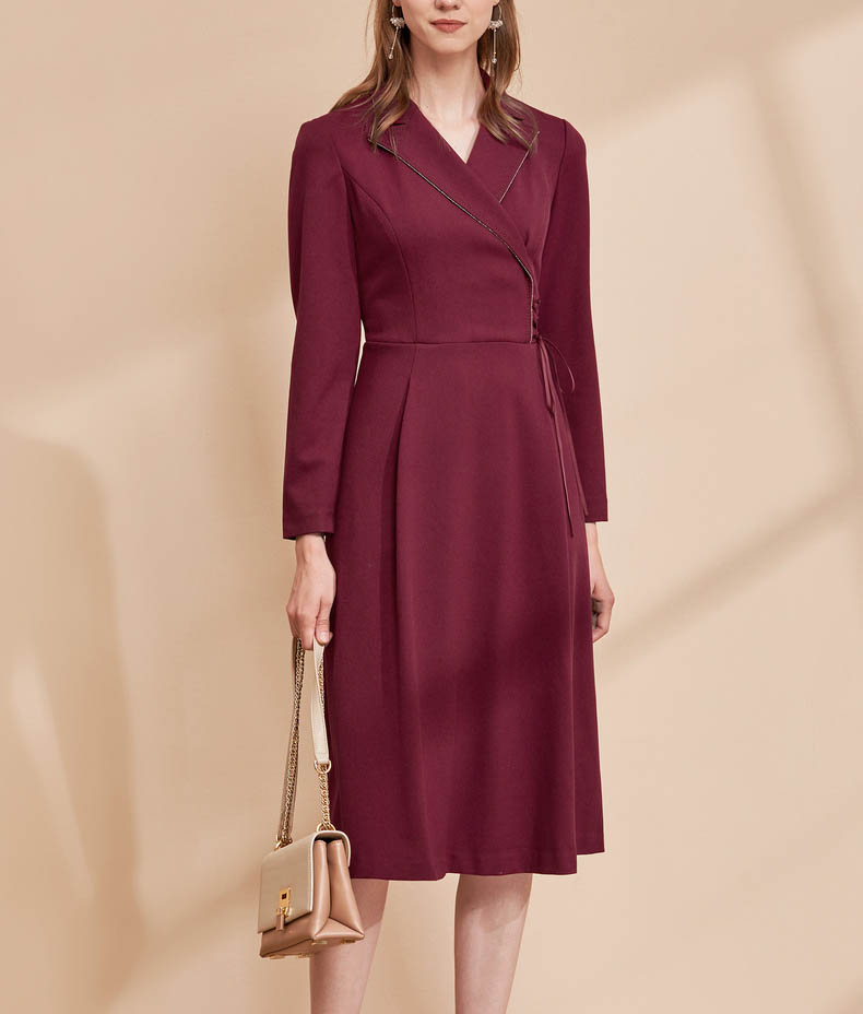 秋冬新款系带高腰连衣裙 品牌特价裙子批发货源 尤西子折扣女装