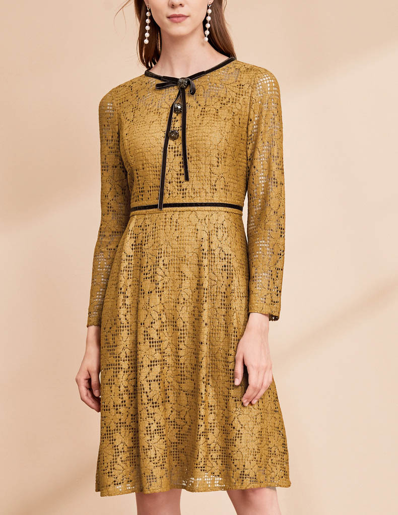 蕾丝镂空收腰显瘦裙子 品牌女装清仓处理 哥弟女装 广州服装批发