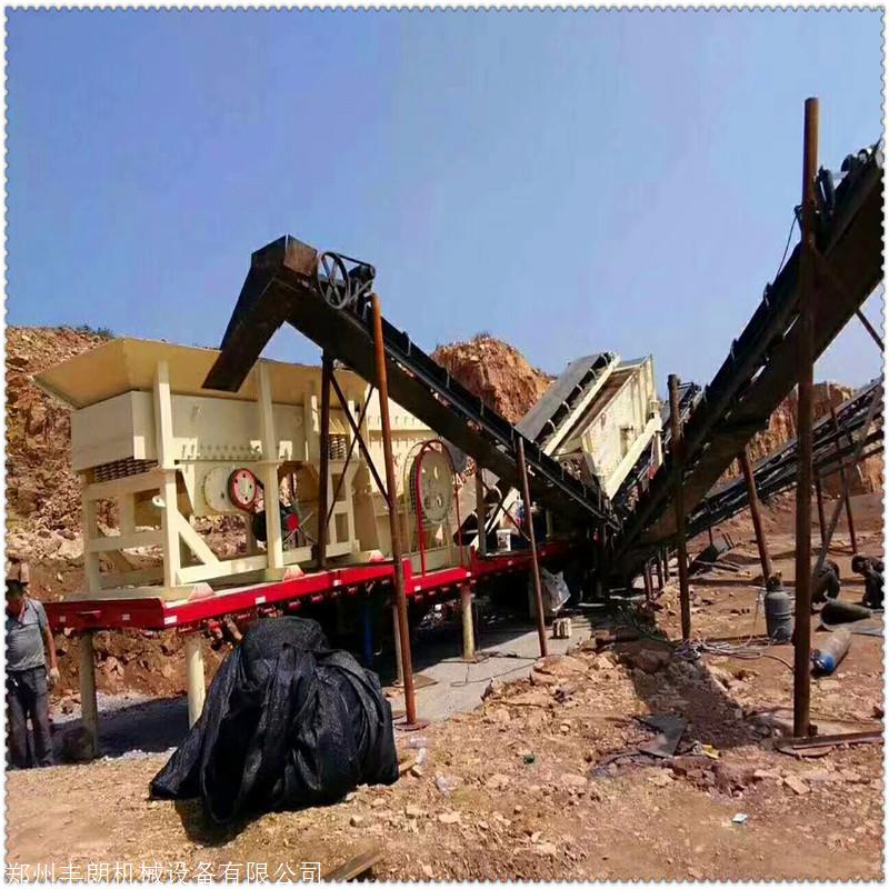 时产100吨移动式石灰石破碎机 松香制砂机 移动式对辊破碎站