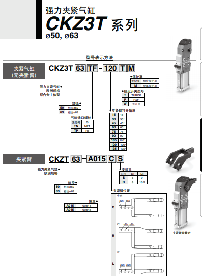 日本SMC夹紧气缸，CKZ3T63-105TM描述