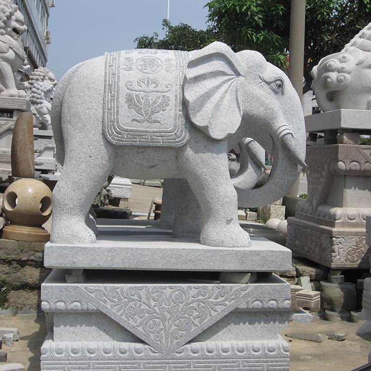 定做汉白玉石头小象价格合理云石石雕汉白玉石狮子吉祥如意卷鼻大象一
