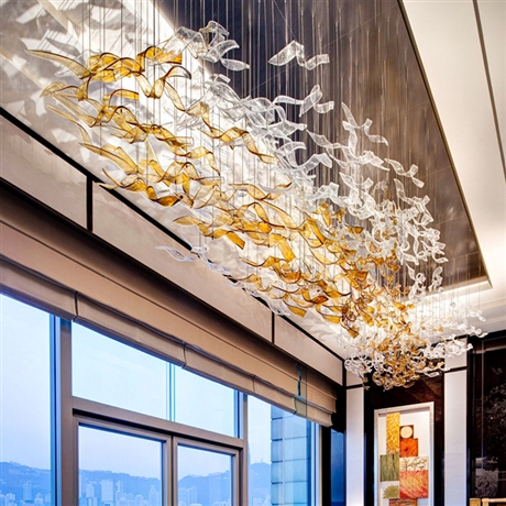 楼梯吊灯长吊灯复式楼商场酒店大堂工程别墅客厅中空轻奢玻璃吊灯