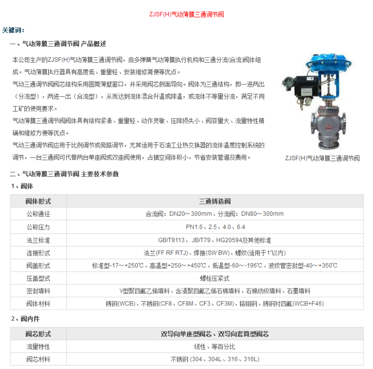 厂家直销沈高阀门云南总代理 ZJSF ZJSH气动薄膜三通调节阀