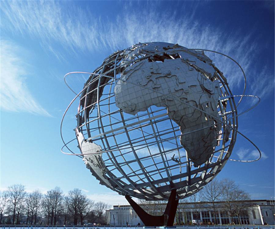 不锈钢地球仪雕塑城市创意金属景观雕塑