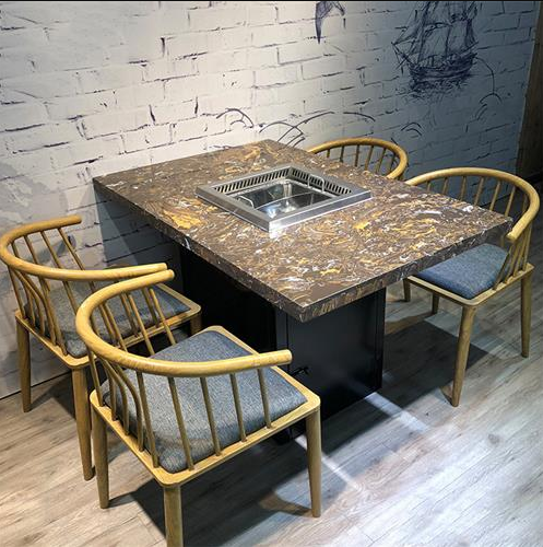 大理石火锅桌定做厂家石材火锅桌价格实惠火锅餐厅桌椅款式