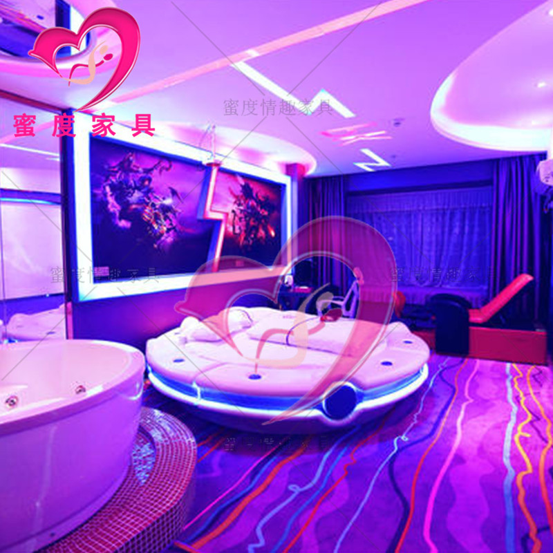 情侣电动床 飞碟主题酒店的电动床 圆床情侣夫妻智能电动床水床