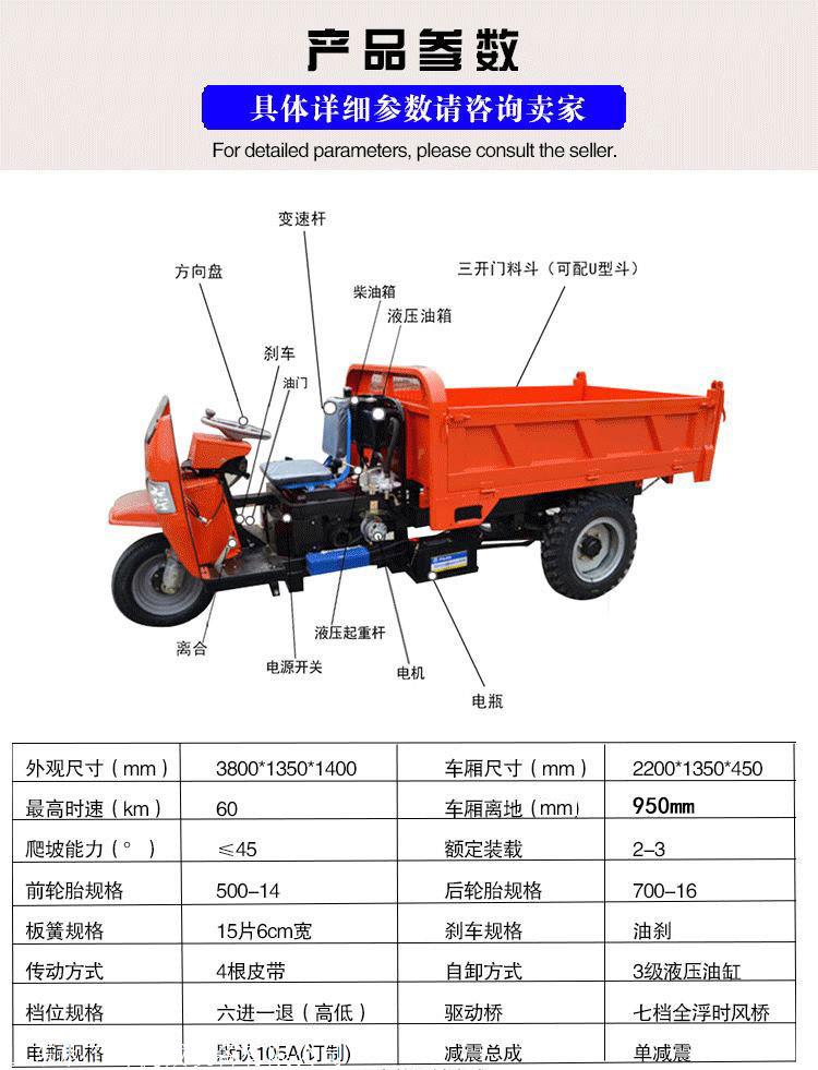 厂家直销建筑工地运送三轮车矿用三轮车柴油电动三轮车