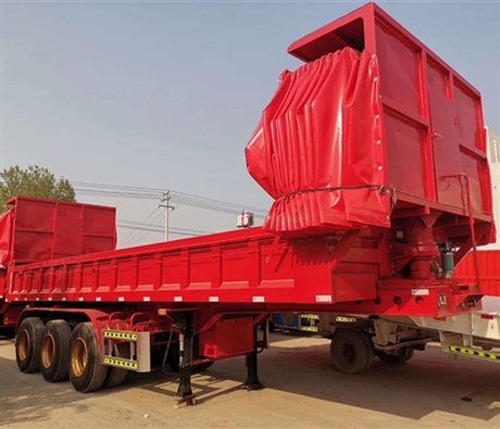 前置液压顶 电动篷布后翻自卸车 三桥后翻自卸半挂车价格