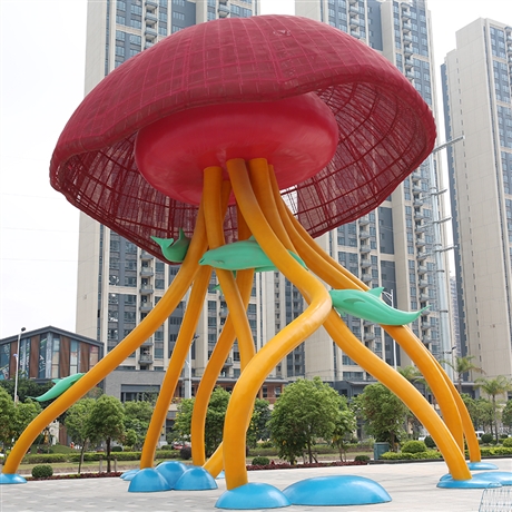 宜宾不锈钢水母雕塑定制户外广场园林景观摆件彩绘铁艺水母装饰品