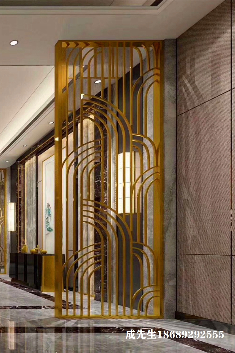 酒店铜板雕花屏风造型免费设计