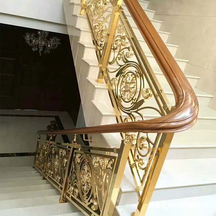 轻松组装铜艺楼梯 现代镀黄金铜艺扶手价格