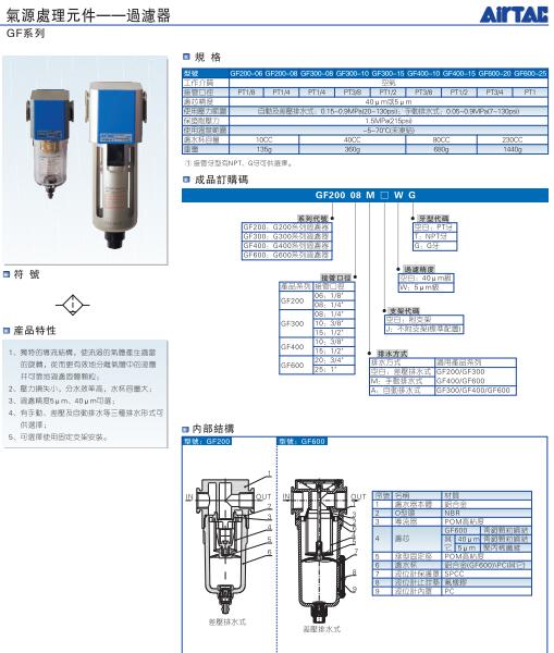 台湾AIRTAC过滤器，亚德客气源处理元件