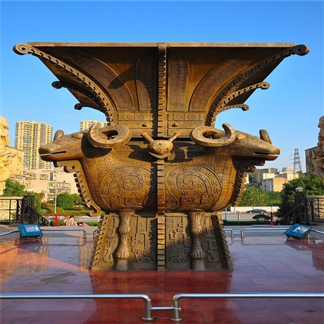 大型四羊方尊摆件 纯铜四羊方尊雕塑  世隆纯铜铸造