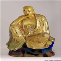 十八罗汉纯铜雕塑 贴金降龙罗汉铜雕 寺庙摆放彩绘铜佛像