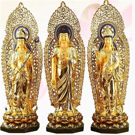 立身西方三圣佛铜像 纯铜佛像加工 世隆厂家制作