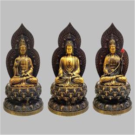 铜雕坐式佛像雕塑 寺庙供奉西方三圣佛雕塑 世隆制作