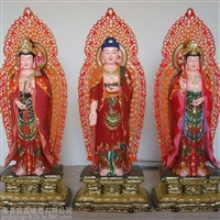 玻璃钢彩绘西方三圣雕塑 寺庙纯铜佛像雕塑 世隆厂家制作