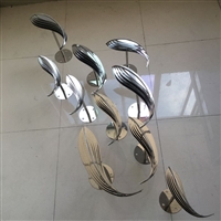 不锈钢鱼群雕塑 抽象鱼群不锈钢雕塑