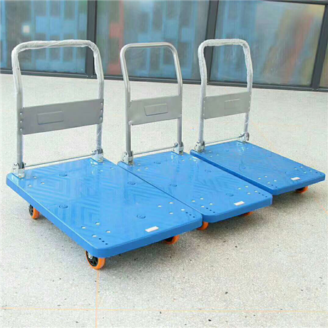 手推车河南塑料平板手推车 静音小车900*600 300kg 现货供应 批发