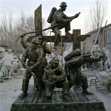 消防人物雕塑，玻璃钢仿铜消防员雕塑