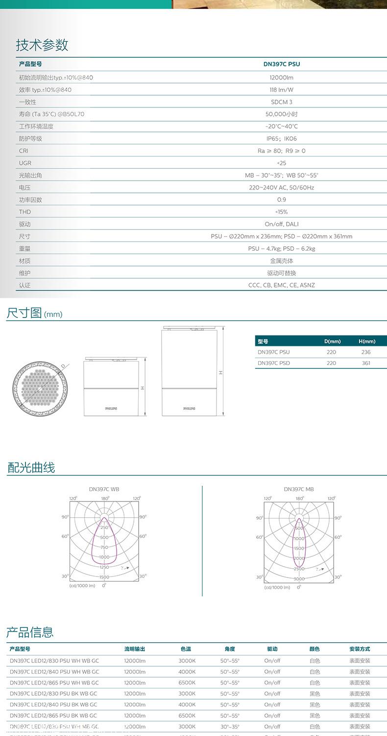 飛利浦DN397C LED12/840 PSU WH WB GC LED防水明裝筒燈