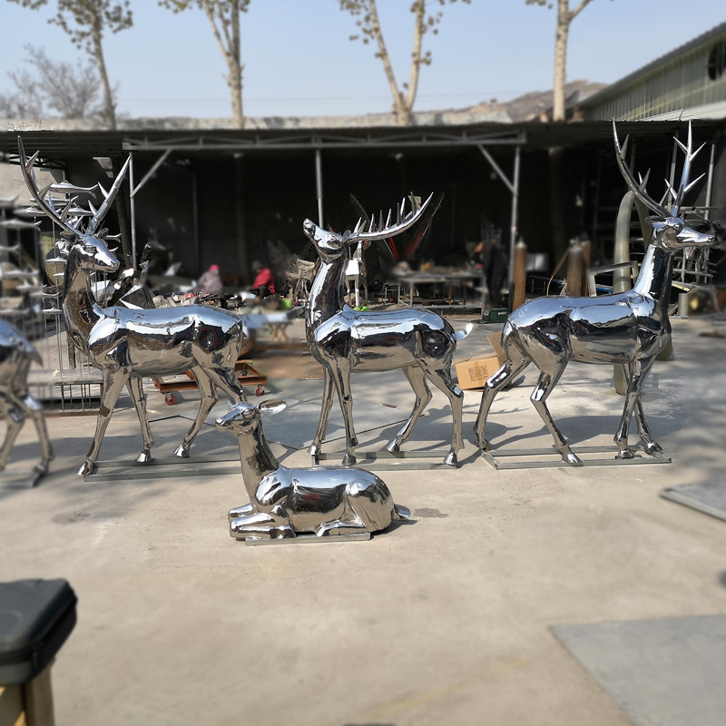 镜面不锈钢鹿雕塑 厂家定制不锈钢鹿雕塑