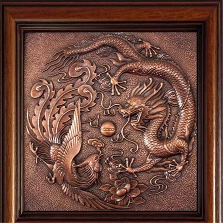紫铜浮雕壁画摆件 锻铜动物浮雕雕塑 纯铜花鸟浮雕壁画