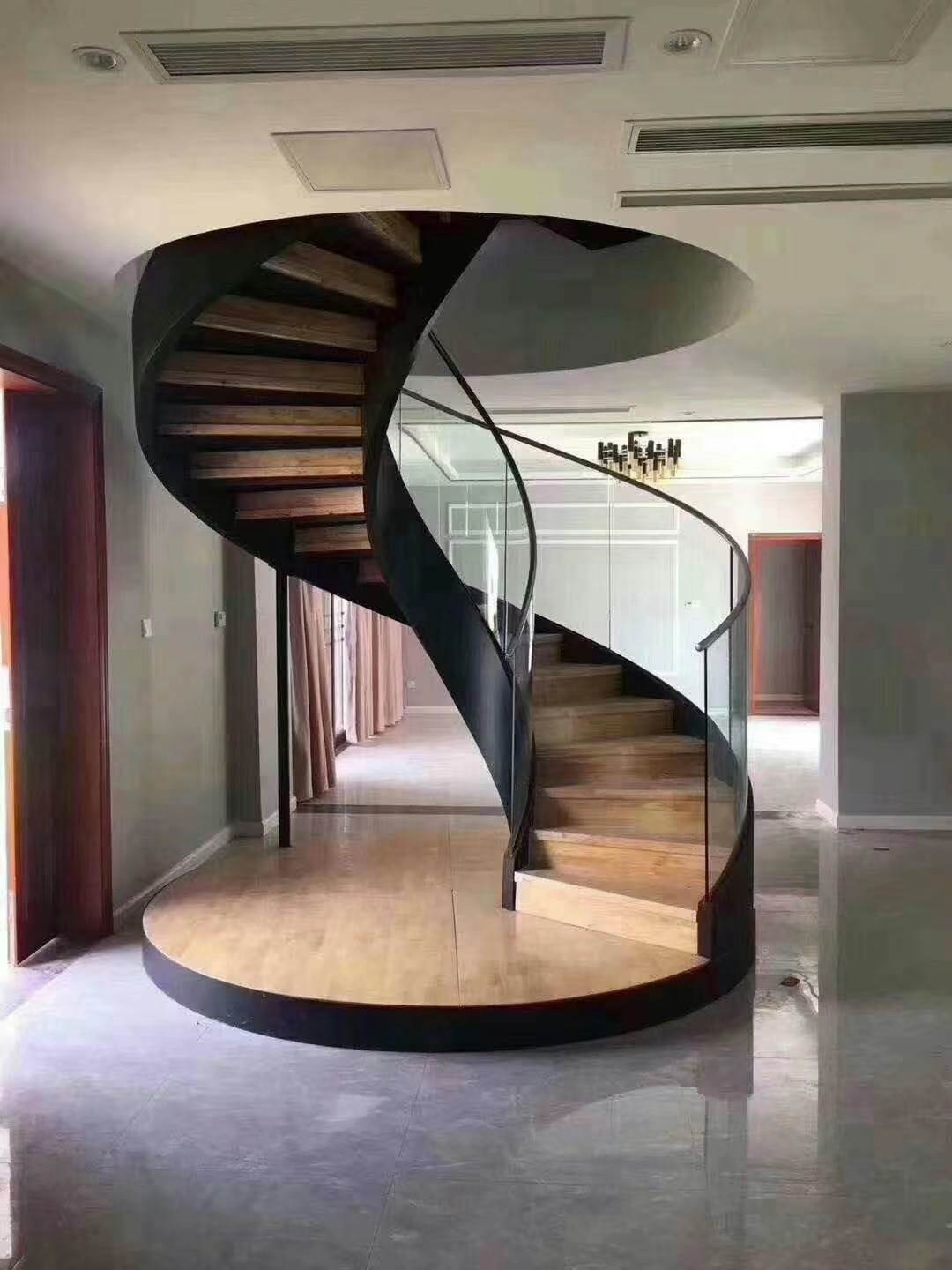 厂家直供 双钢板护栏楼梯 玻璃护栏 批管 商场弧形楼梯 卷板